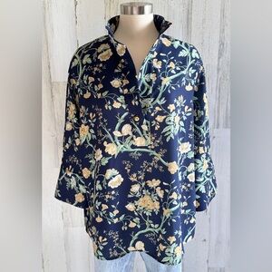 Tuckernuck Navy Floral Blouse